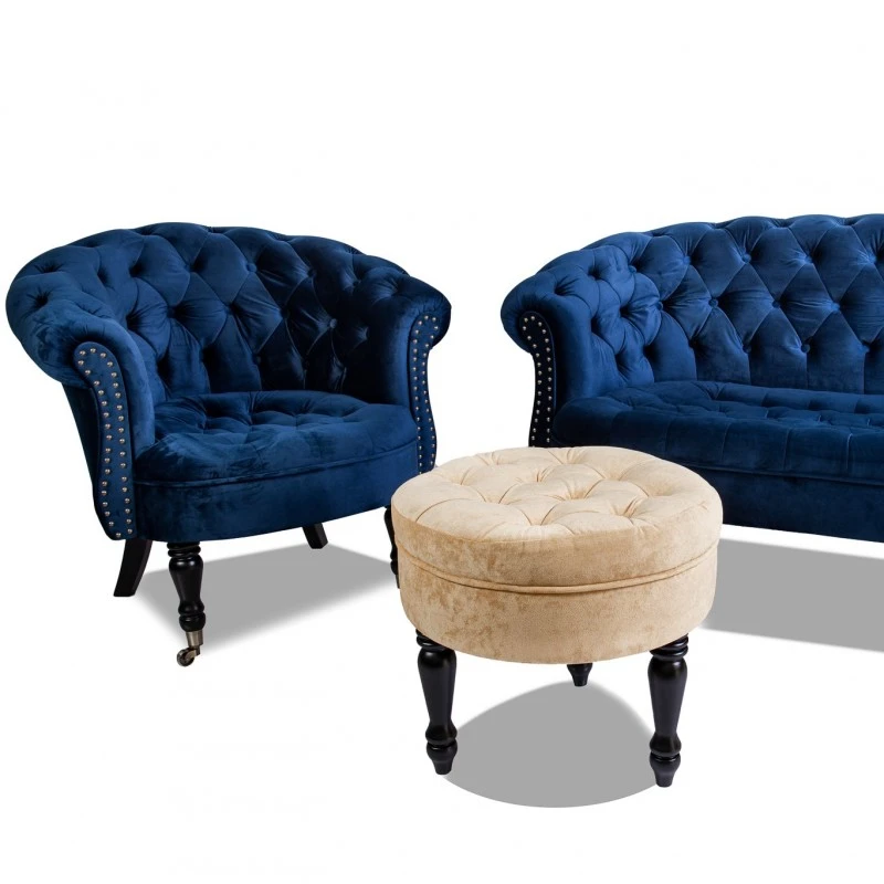 Фотьойл Честърфийлд Людовик, синьо кадифе